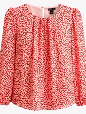 Ann Taylor Cream Blouse with Red Heart Print